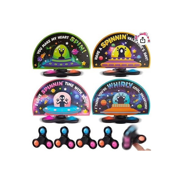JOYIN 28 Packs Valentines Cards with Alien Style Fidget Spinner