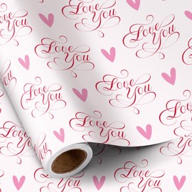 RUSPEPA RUSPEPA Valentine's Day Wrapping Paper Roll for Husband Wife, Mini Roll, Pink Hearts Love You Gift Wrap Paper Perfect for Valentine's Day, Wedding, Anniversary Celebrations, 17 Inches X 16.4 Feet