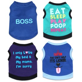 DroolingDog 4 Pieces Small Dog T Shirts for Boys Dogs, Summer Puppy Clothes, Pet Boy Shirt