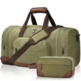Litvyak Duffle Bag for Travel, Carry on Bag Travel Bags for Men Canvas Travel Duffel Bags Overnight Weekend Gym Bag Carry On Luggage Bags (Army Green+Toiletry Bag)