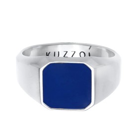 Kuzzoi 0609280721 Men's Signet Ring Solid (12 mm) Wide in 925 Sterling Silver, Classic Silver Ring with Enamel for Men, Ring for Men with Enamel Plate, Ring Size 54 - 66, enamel