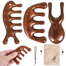 3PCS Natural Wooden Scalp Massager Comb, Wide Tooth Wooden Comb for Gua Sha & Acupressure Therapy, Anti-Static Detox Combs for Stress Relief & Hair Care