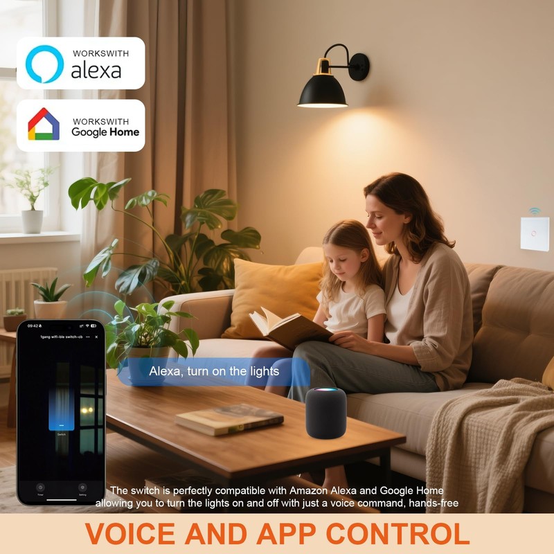 WLAN Smart Light Switch, WiFi Smart Touch Light Switch Flush-Mounted