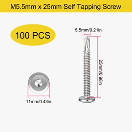Self-Tapping Screws Stainless Steel M5.5 x 25 mm Self-Tapping Screws for Steel Metal Flat Head Hexagon Socket Screws Drilling Screws (5.5 x 25 mm) Pack of 100
