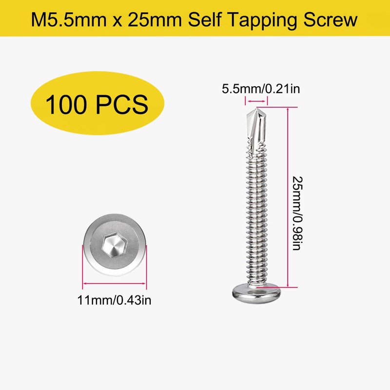 Self-Tapping Screws Stainless Steel M5.5 x 25 mm Self-Tapping Screws