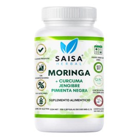 Moringa Cúrcuma Jengibre Pimienta Negra 100 Cáps Saisa Herbal Inmunidad Desinflamación Natural Potenciado