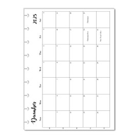 2025 Monthly Refills for 9-Disc Classic Size Planners, Monthly Calendar for Medium Planners (9-Disc)