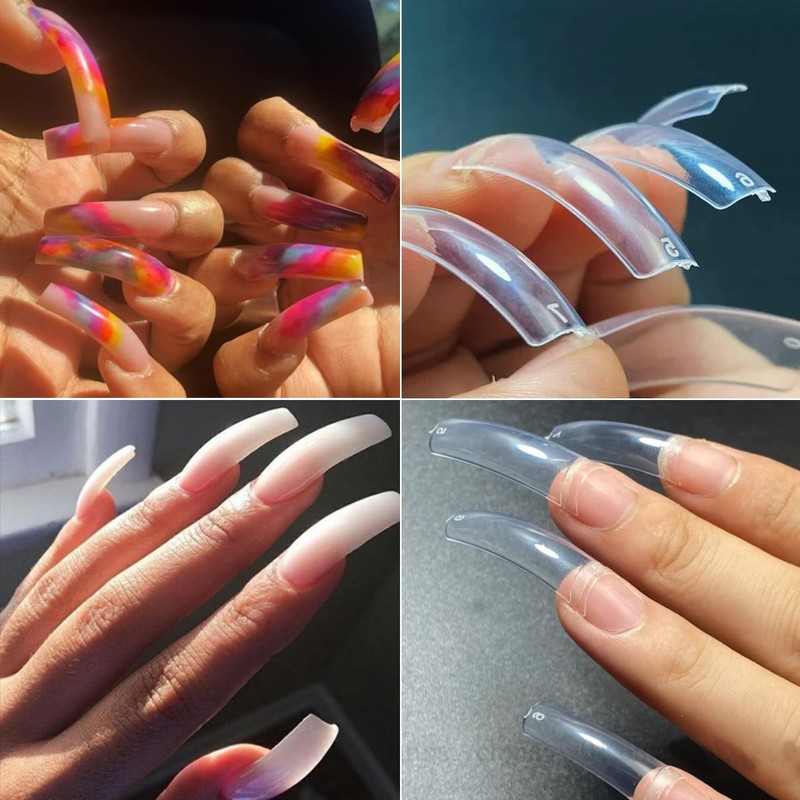 500 Pcs Curved Nail Tips with Box Kit, Tapered Square