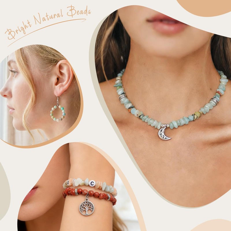 ARTREE Natural Beads for Bracelets, 6 Colours Gemstone Beads Kit