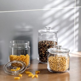 Glass Pantry Containers Set of 3 in 23oz 30oz 40oz for Countertop Candy Jar Glass Pantry Laundry Room Decorative Jars with Lid Storage Containers Glass Containers for Food Storage, Nut Storage.