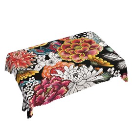 Walmsco Tablecloth Carp Peony Flowers Decor For Dining Room Kitchen Rectangular Table Cover 132 * 178cm