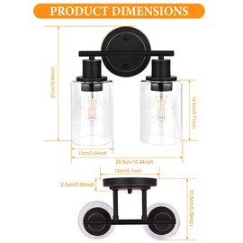 Faymart lighting Oil Rubbed Bronze 2-Light Modern Vanity Light for Bathroom - 2-Light Oil Rubbed Bronze Bathroom Vanity Light Fixture, 2-Bulb Wall Sconce Over Sink