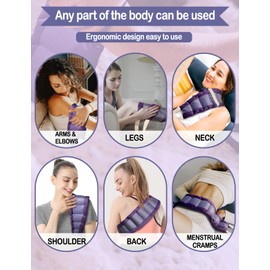 Kivdes Long Heating Pad for Neck and Shoulders and Back Weighted Microwavable Moist Heated Neck Wrap Hot Pack Microwave Heatable Bag Warm Compress Reusable with Handles 33.5"*5.9" Unscented Purple