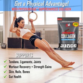 PhysiVantage PhysiVantage Supercharged Collagen Peptides Powder - Hydrolyzed Collagen for Joint, Tendon, Ligament, & Skin Health Support - Vanilla, Keto, Paleo, 16oz | Enhanced with Vitamin C, BCAAs, Grass-Fed