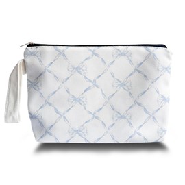 ARPTCN Blue Bow Makeup Bag, Preppy Makeup Bag, Blue and White Bow Lover Gifts for Girls Women Mom, Bow Cosmetic Travel Bags for Women