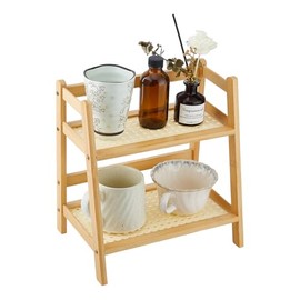 DICOSMETIC 2 Tier Matcha Station Organiser Bamboo Coffee Cup Holder 25.9 x 18 x 28.5 cm Trapezoid Coffee Bar Counter Shelf Cups Display Stand for Small Spaces Kitchen Home Spice Cup Storage