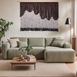 laddawan Product image Extra Large Boho Wall Decor For Bedroom Macrame Wall Hanging Dip-Dyed Tapestry Modern Wooden Home Wall Art For Living room (White brown)