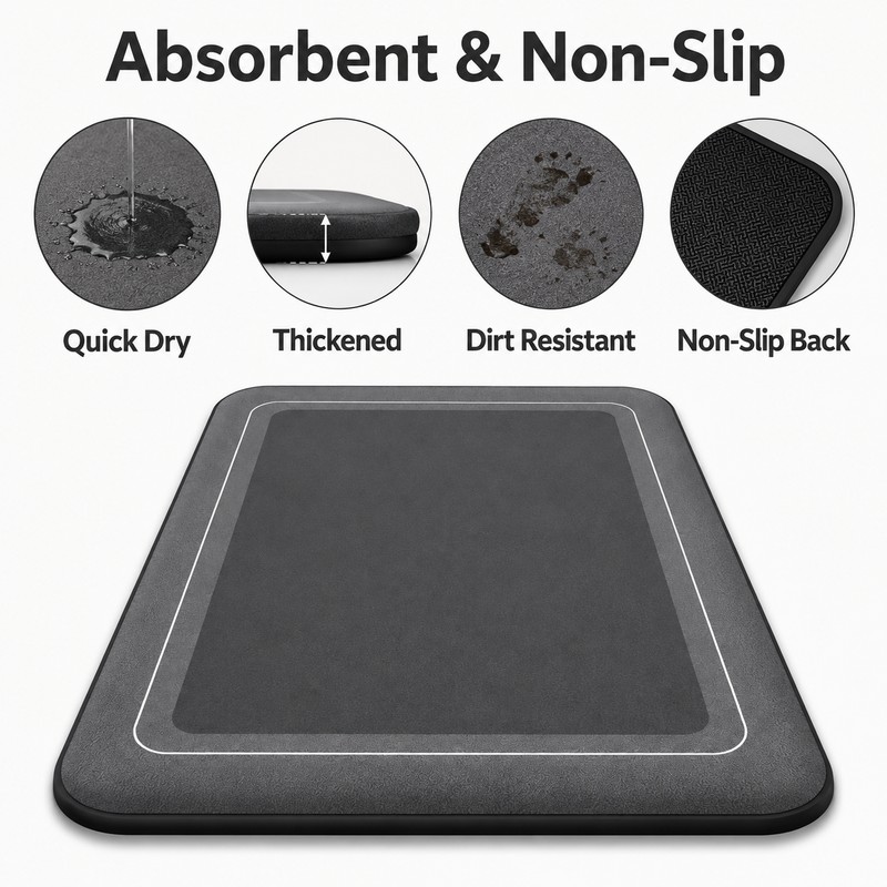 Bathroom Absorbent Mat for Home Use - Thickened Quick Drying