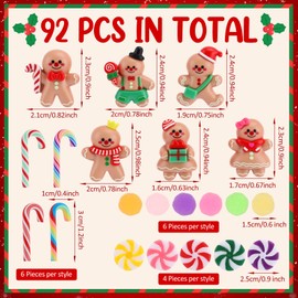 JolliLudo 92 Pcs Mini Christmas Candy Canes for Crafts Plastic Christmas Fake Candy Decor Gingerbread Man Rainbow Peppermint Gumdrops Ornaments for Xmas DIY Craft Party Decor Supplies