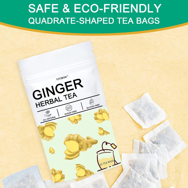 TZTZBOM Ginger Tea Bags - 100% Pure Ginger Root &
