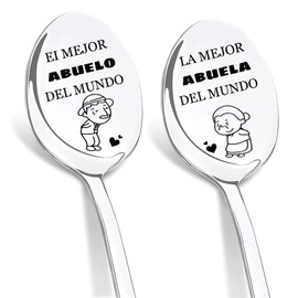 DIKARIYA Regalo para Abuela y Abuelo, Juego De Cuchara, Cucharas Café Acero INOX, Cuchara de Postre, Original Regalos para Abuela Abuelo, Regalos para Cumpleaños Navidad Dia de la Abuela de Nietos y