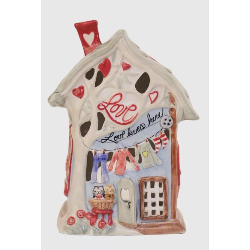 Blue Sky Clayworks “Love Lives Here” Tea Light Candle House