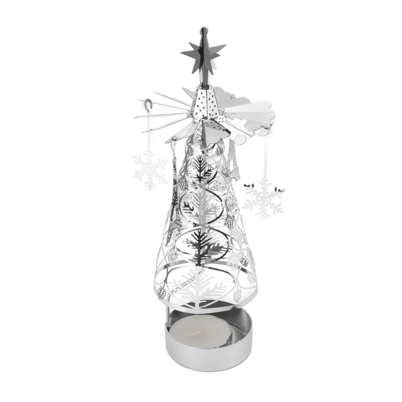 Christmas Tree Carousel Spinning Candle Holder Stainless Steel Rotary Tree