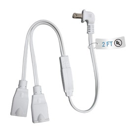 2 Prong 1 to 2 Extension Cord,Power Splitter White,2 Way Short Cord with Flat Plug,Dual Outlets Splitter Extension Cord for Home Decor,Office,Indoor/Outdoor,Appliance