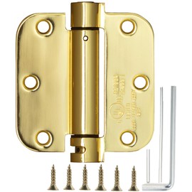 PTSOC Self-Closing Door Hinge, 3.5 Inch x 3.5 Inch, 2 Pack, Rounded 5/8 Radius Corners, Spring Loaded Hinge Adjustable Tension for Residential/Commercial Standard Interior Doors, Brass