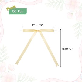 MECCANIXITY 50 Pcs 5x7 Twist Tie Bows Satin Ribbon Bows Wrapping Bows for Craft DIY Sewing Wedding Decor Birthday Party Treat Bags Champagne