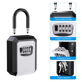 OQIMAX Key Lock Box Outside,Key Safe Lock Box for Outdoor with Removable Shackle, 4 Digit Combination Lock Box, Weatherproof Key Box,2 Install Ways Hanging & Wall Mounted for Home Warehouse Garage