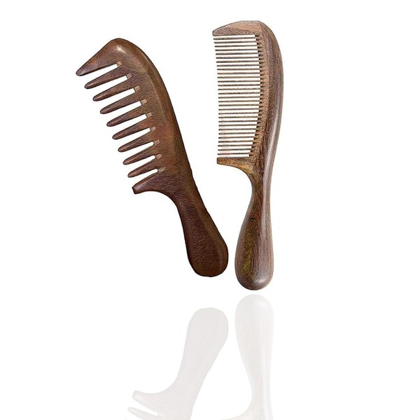 WEZCHUGHAOL Walnut Wood Hair Comb, Wide Tooth Design for Curly