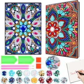 Set of 2 Mandala A5 Notebook Diamond Painting, Craft Set Gift Girls 6 7 8 9 10 Years, Blank Diamond Painting, 5D DIY Diamond Pasted Painting Notebook Kits, Notebook Kit, Notebook School Supplies Craft