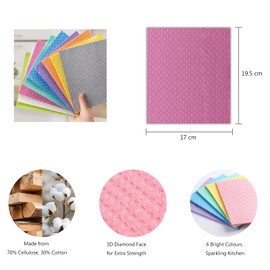 AlGuirnex Swedish Dishcloth Set of 6 - Reusable Dish Cloths 100% Biodegradable & Compostable Sponge Cloths, Food-Safe & Plastic-Free Kitchen Cloth Suitable for Any Surface (6 bright colours)