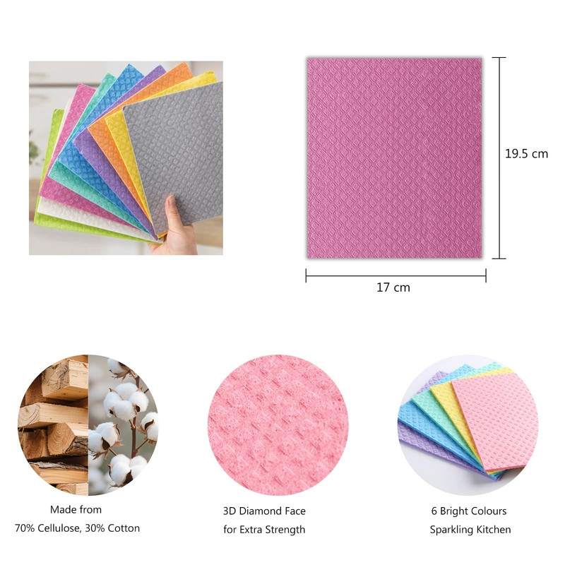 AlGuirnex Swedish Dishcloth Set of 6 - Reusable Dish Cloths