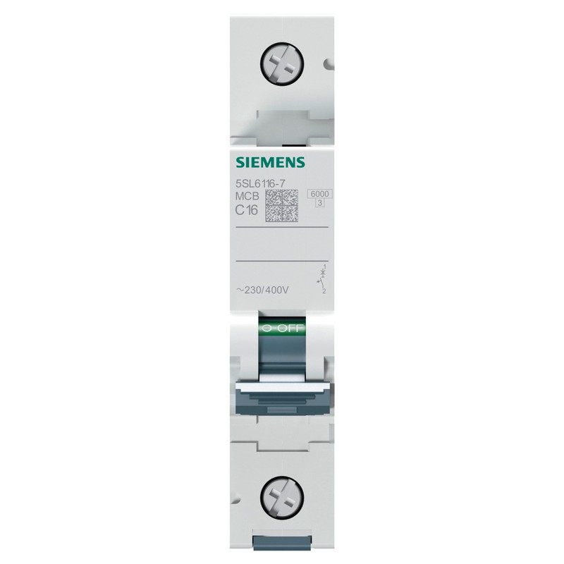 Siemens 5SL6116-7 CIRCUIT BREAKER 230/400V 6KA, 1POLE, C, 16A, White