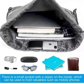 FATASH Large Drawstring PE Bag with Zipper Pocket, Waterproof Swimming & Gym Bag, Kids & Adult Unisex Design, Rucksack For School, Outdoor, Sports & Travel Silver