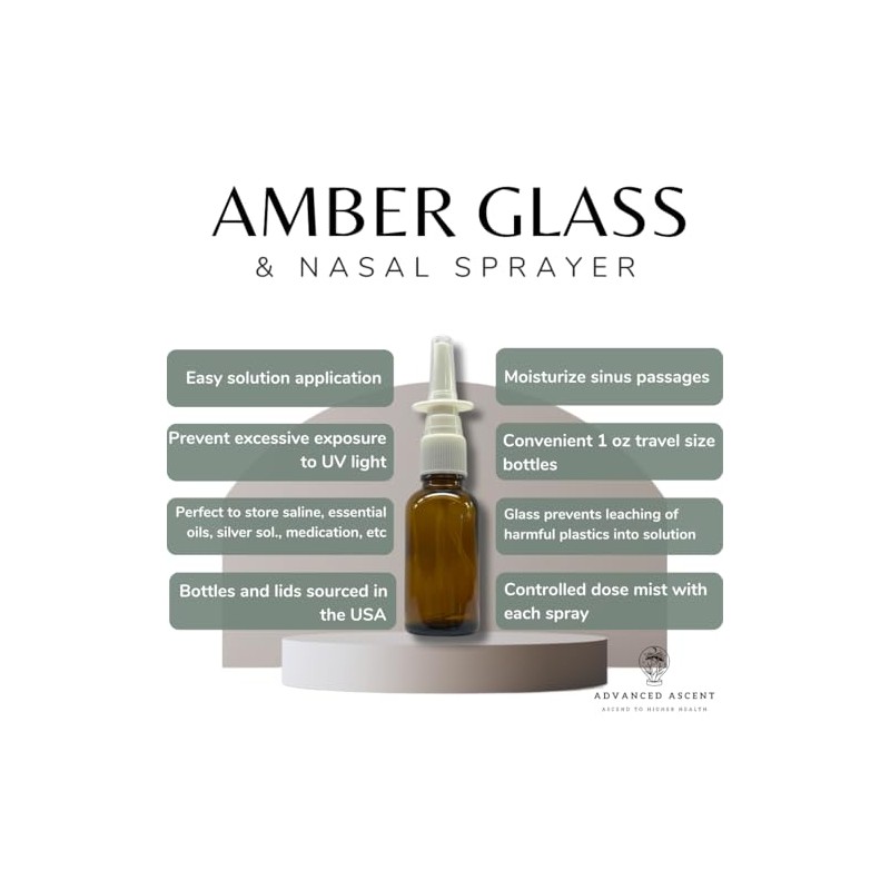 ADVANCED ASCENT Amber Glass 1 oz Nasal Sprayer! EMPTY, Refillable,