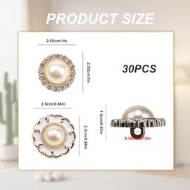 DEANKEJI Cardigan Buttons, 30 Pieces 25mm Rhinestone Pearl Buttons Round Retro Faux Pearl Buttons 2 Styles Pearl Rhinestone Buttons for Home Clothing Store