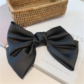 SURALIN 2 x Hair Bow, Women's Hair Clips with Large Bow, Soft, Silky Satin Hair Bow, Long Tail, French Bow, Hairpins (Black + Red)