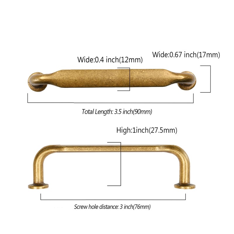 Asidrama 10 Pack 3 Inch(76mm) Antique Brass Kitchen Cabinet Handles,