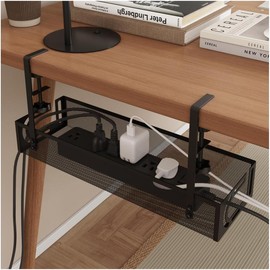Under Desk Organizer, 1 Count Desk Cable Organizer, Cord Organizer for Desk, Under Desk Organizer Storage Tray for Office, Home, Dormitory, Household Items, Desk Organizer Tidy:_White__1 Count