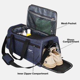 FIORETTO 35L Mens Sports Gym Bag with Wet Pocket & Shoe Compartment,Travel Duffle Bag Overnight Bag with Padded Shoulder Strap, Water-Resistant Sports Holdall for Swimming, Basketball Dark Blue