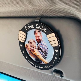 GIFTSHOPBYHELEN Magnetic Picture Holder Drive Safe I Need You Here With Me Visor Car Photo Holder Drive Safe Visor Clip Mom Gifts from Daughters I Love You Picture Frame for Him Dad Birthday Gifts
