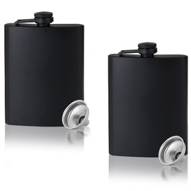 GADIEDIE2 pcs Hip Flask for Liquor for Men Matte Black Stainless Steel Leakproof and Funnel, with Never-Lose Metal Cap, Drinking Flasks for Wedding Party Gift Outdoor Activities, 8 Oz