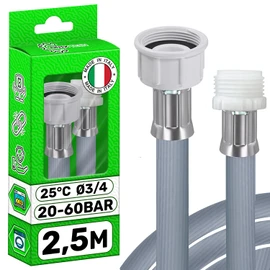 Zulaufschlauch Verlängerung für Waschmaschinenschlauch Spülmaschinenschlauch 2,5 m Verbindungen Ø 3/4 Zoll Druck von 20 bis 60 Bar Temperaturen bis 25°C - MADE IN ITALY - Garantie 5 Jahre - ONIX TECH