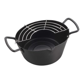 Captain Stag UW-2037 Tempura Pot, Frying Food, 2 Hands, Mini Oval Deep Fry Pot, Iron, Silicone Treatment, With Net, Capacity 3.6 fl oz (1.4 L), Black