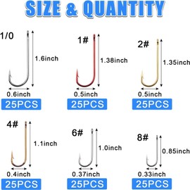 Aberdeen Fishing Hooks 150pcs Fishing Hook Set, Long Shank Light Wire Aberdeen Hooks Offset Hooks High Carbon Steel Live Bait Hooks Assorted Sizes for Saltwater Freshwater Bass Trout Catfish