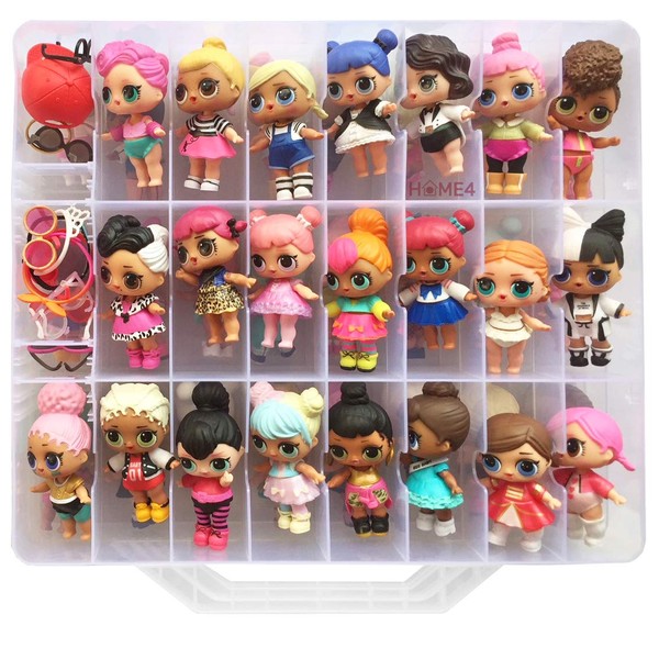 HOME4 LOL Double Sided Storage Container - No BPA - Organizer Case - 48 Compartments - Compatible with Dolls LOL lils, Pets, Surprise Tiny Toys, Shopkins, Accessories, Beads, Crafts (Clear)