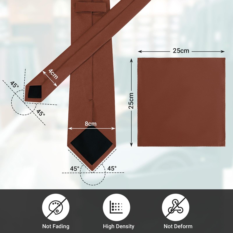 Junmaxroad Mens Tie Set Solid Color 3.15" (8CM) Rust Formal